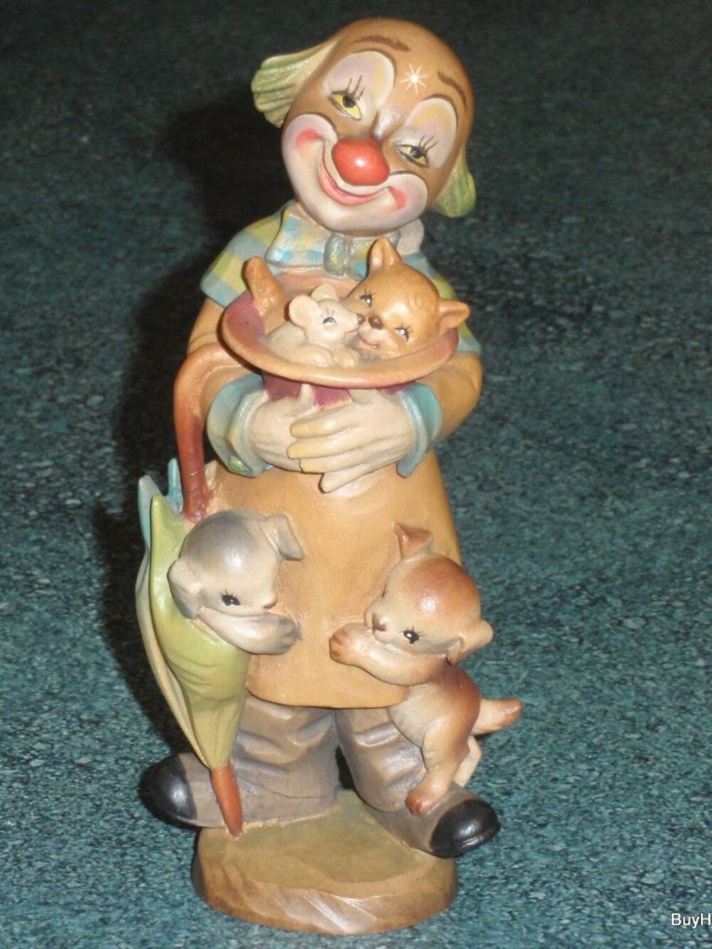 "Surprise" Anri Wood Carving Clown 6" Figurine Signed Ulrich Bernardi ADORABLE!